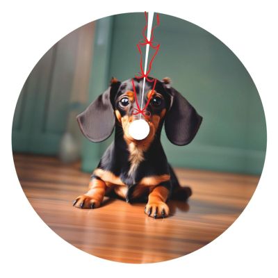 48 Inch Buffalo Plaid Check Christmas Tree Skirt,Tree Skirt Mat Decor for Xmas Party Decoration Supplies,Cute Dachshund Duggee Print