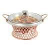 28CM Stainless Steel Hot Pot Buffet Set, Round Food Heating Tray with Clear Glass Lid and Built-in Lid Holder, Suitable for Parties, Events, Weddings, Camping, Dinners (Red Copper) view 1