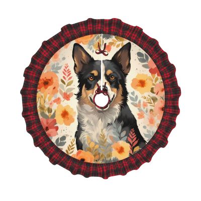 Cattle Dog Florals Christmas Tree Skirt Vintage Xmas Tree Skirt with Red Black Buffalo Plaid Edge Christmas Tree Mat Christmas Tree Ornaments for Holiday Party Christmas Decorations