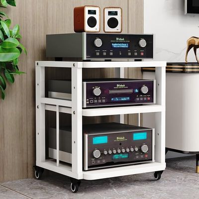 YLQFGUVWK Audio Video Media Standing Cabinet with 3 Shelves, Open Storage Rack Multifunctional Shelf Cabinet with Height Adjustable Wooden Panels for Home/Office (Color : White, Size : 50x45x61cm)