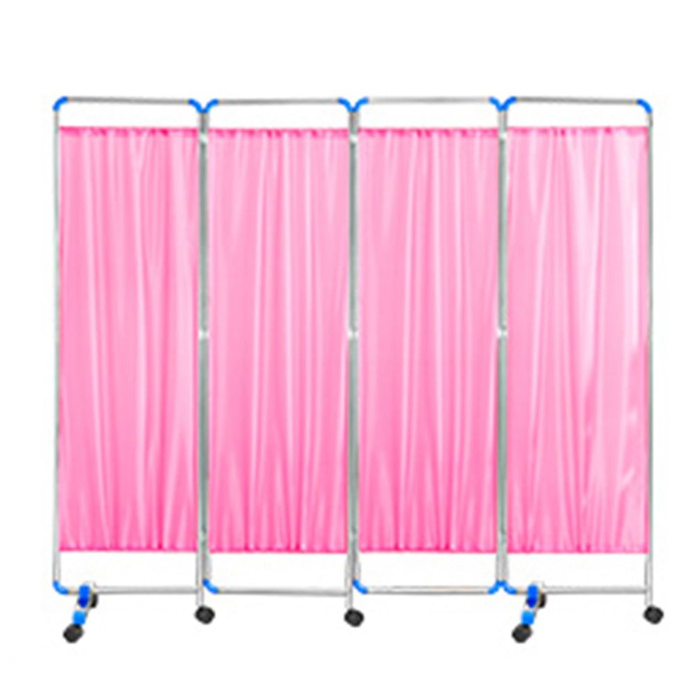 Portable Medical Privacy Screen On Wheels, Doctor's Office/Beauty Salons/Clinic /Hospitals Wards Room Divider Wall, Freestanding Stainless Steel Bed Partition with Detachable Fabric ( Color : Pink , S