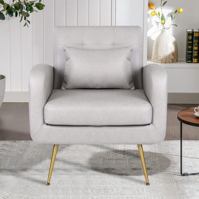 Vanbow.Technology Cloth Simple and Fashionable Metal Foot Single Back Chair, Suitable for Bedroom, Living Room and Office(Light Grey+Technology Cloth)