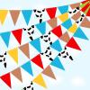 Smoothnovelty 45 ft Cartoon Party Decorations Red Blue Yellow Toy Themed Birthday Banner Flags Cloud and Cow Print Rainbow Triangle Pennant Flag Garland for Baby Shower Party Decor view 1