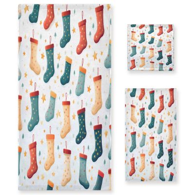 ALAZA Christmas Star Socks Xmas Soft 3 Piece Bath Towels Set for Bathroom Spa Hotel, 1 Bath Towel+ 1 Hand Towel+ 1 Washcloth