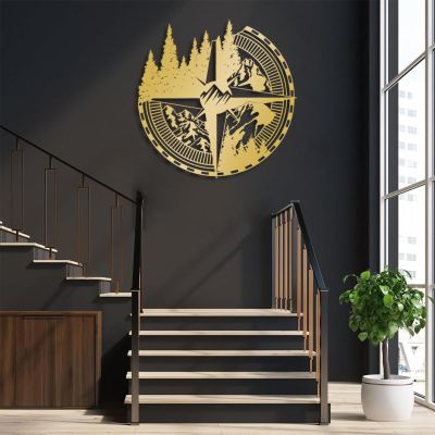 Nautical Compass Metal Wall Art, Metal Compass Wall Art, Nautical Compass Rose Metal Wall Art, Compass Metal Wall Art, Compass Mountain Wall Decor, Compass Wall Sign, Housewarming Gift (18"x 18"| 47x47cm, Gold)