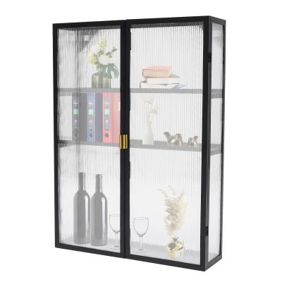 DouSeiAi Wall Cabinet, Storage Cabinet Wall Mount for Bathroom Kitchen Laundry Office, Wall Cabinets with Doors and Detachable Shelves, Black