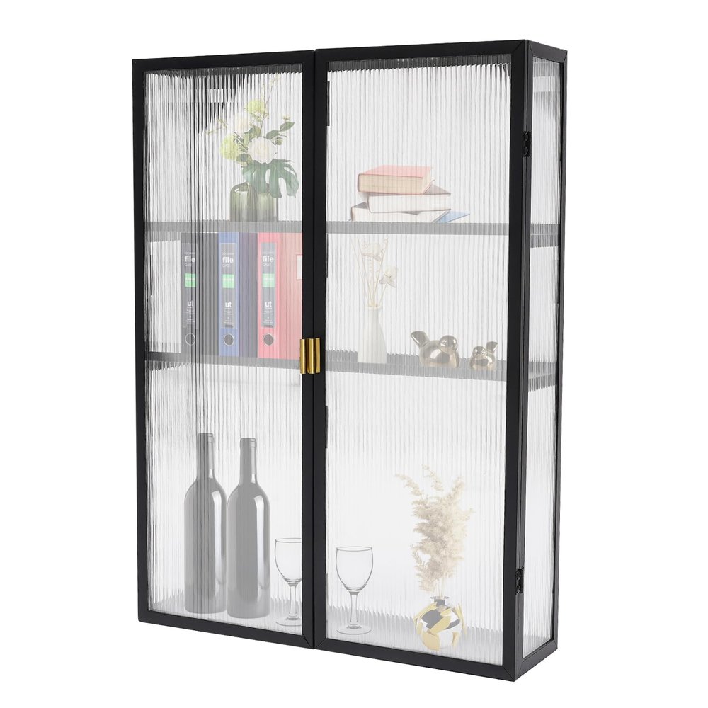DouSeiAi Wall Cabinet, Storage Cabinet Wall Mount for Bathroom Kitchen Laundry Office, Wall Cabinets with Doors and Detachable Shelves, Black