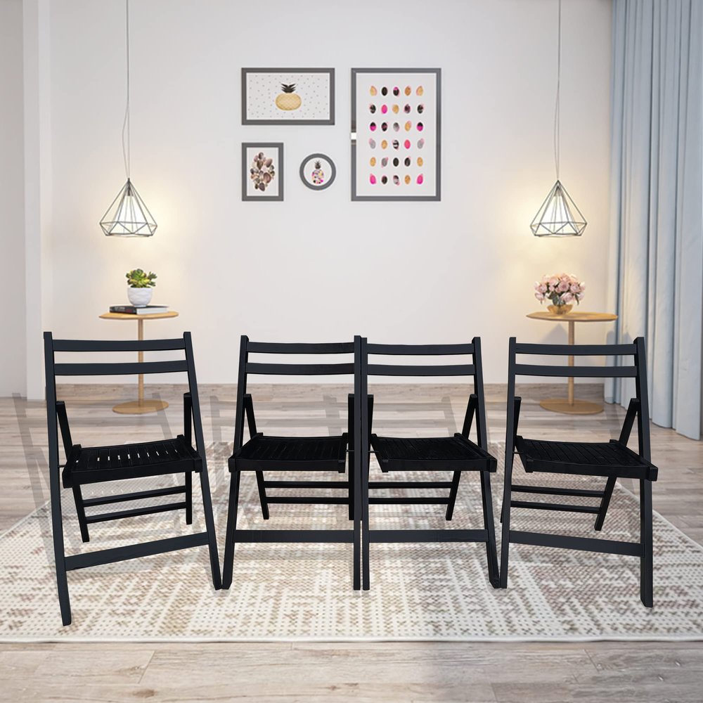 Furniture Slatted Wood Folding Special Event Chair - Black, Set of 4 Folding Chair, Foldable Style
