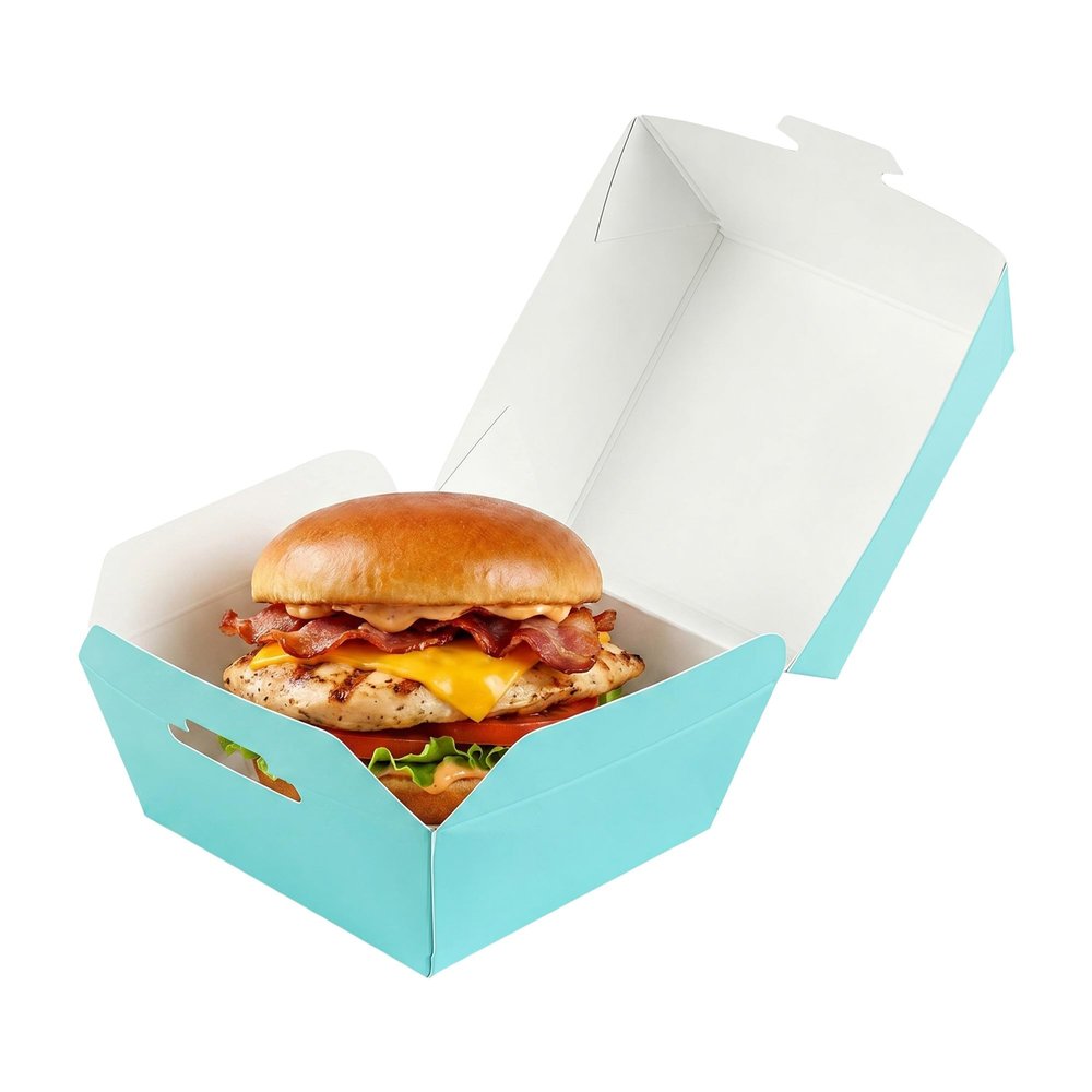 Restaurantware-2.5 x 2.5 x 2 Inch Mini Burger Boxes, 100 Clamshell Food Containers - Hinged Lid, Disposable, Turquoise Paper Take Out Boxes, Serve Sliders Or Finger Foods