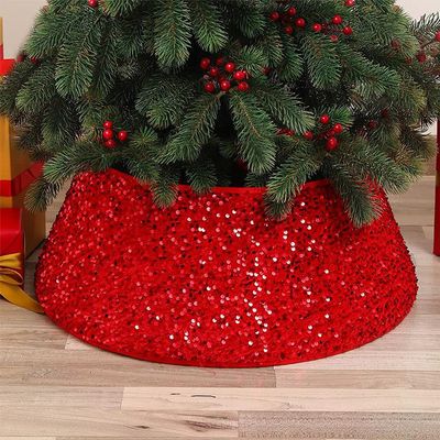 Cheistmas Tree Skirt - 22 Inches Sequin Embroidery Christmas Tree Skirt for Table Top Porch Mini Tree Decoration for Christmas treefor Xmas Tree Decorations and Ornaments (Red)