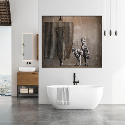 LuxeWood Modern Art Wall Decor - Banksy Artwork on Canvas - Medium, Large, and Extra Large Prints of Banksy's Street Graffiti for Your Home (Exposed Kids, 30x20 Inches)