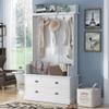 Vintage Style 38.5" Wide Hallway Coat Rack with 5 Metal Hooks and 2 Large Drawers Hall Tree, Metal drawer Handles Entryway Bench Coat Hanger, White view 1