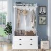 Vintage Style 38.5" Wide Hallway Coat Rack with 5 Metal Hooks and 2 Large Drawers Hall Tree, Metal drawer Handles Entryway Bench Coat Hanger, White view 2