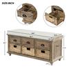 Rustic Storage Bench with 3 Drawers and 3 Rattan Baskets, Shoe Bench for Living Room, Entryway (White Washed) view 2