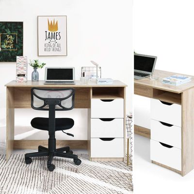 43.3Wood Corner Writing Table with Shelf 3 Drawers Storage