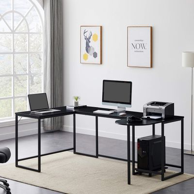 U-Shaped Computer Desk, Industrial Corner Writing Desk with CPU Stand, Gaming Table Workstation Desk for Home Office (Black) (Old SKU: WF198675AAB)