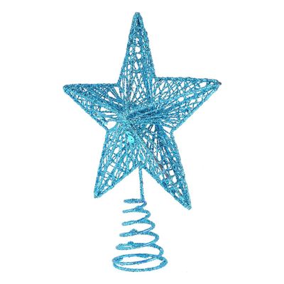 Ciieeo Glitter Star Christmas Tree Topper Hallow Design Xmas Tree Finials Star Sparkling Metallic Treetop Decoration for Holiday New Year Decor Blue