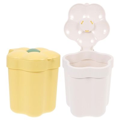 NUOBESTY 2pcs Mini Rubbish Bin Creative Cartoon Trash Can Lid Compact Wastebasket for Home Office and Dorm Cute Desktop Organizer