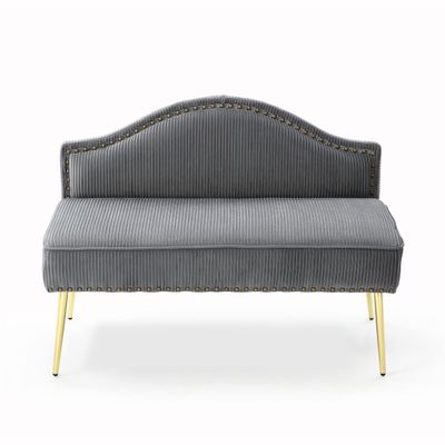 46.5" Width Modern Upholstered Pleated Velvet Loveseat Sofa Tufted Dining Bench Office Loveseat Couch Armless Mid-Century Settee Luxury 2 Seater Sofa with Golden Legs for Living Room Bedroom,Grey