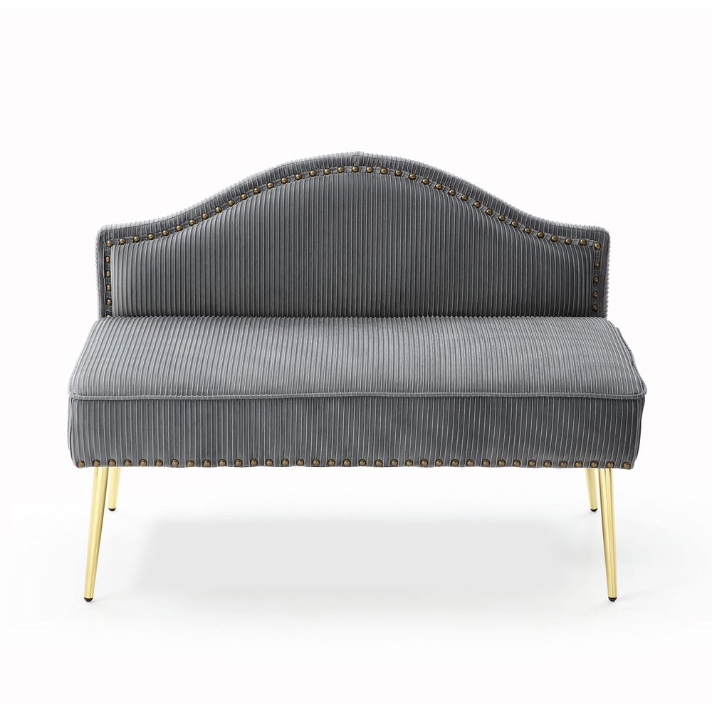 46.5" Width Modern Upholstered Pleated Velvet Loveseat Sofa Tufted Dining Bench Office Loveseat Couch Armless Mid-Century Settee Luxury 2 Seater Sofa with Golden Legs for Living Room Bedroom,Grey