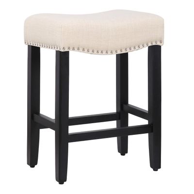 Costaelm 24" Upholstered Counter Height Bar Stool, Backless Kitchen Island Stool with Linen Cushion, Black/Beige