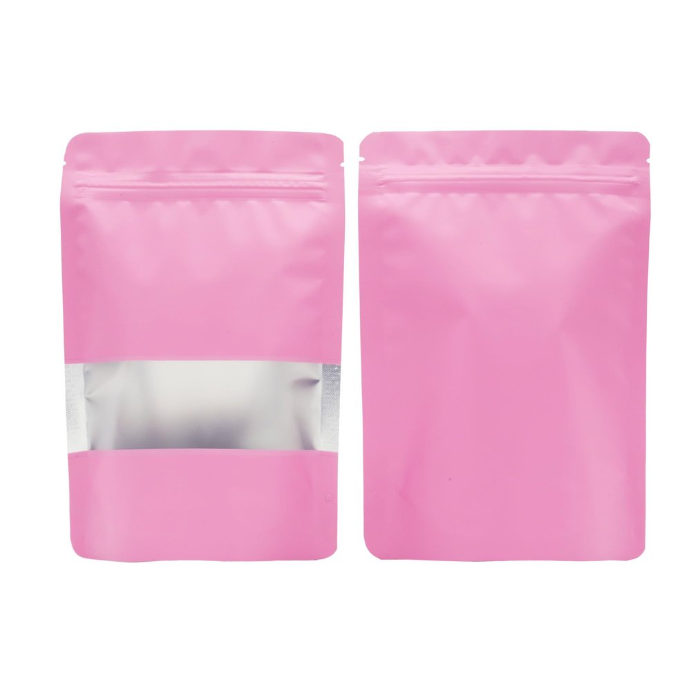 QQ Studio 100 Matte Metallic Color with Frosted Window Display Stand-Up Resealable Bags (7.1" x 10.2", Matte Pink)