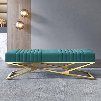 ELODEK Velvet Upholstered Bench Seat,Comfy Entryway Shoe Bench with Golden Base,Multifunction Accent Sofa Bench 100x38x42cm(Size:60x38x42cm(24x15x17inch),Color:Blue)