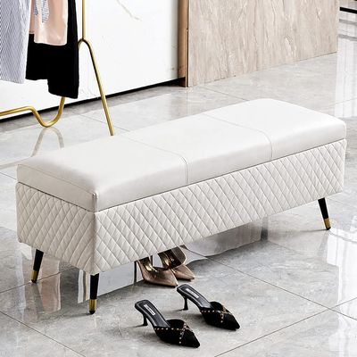ELODEK Storage Foot Rest end of Bed Bench Storage Bench,Faux Leather Rectangular Storage Organizer Box Bench Seat(Size:60x40x45cm(24x16x18inch),Color:Creamy-White)