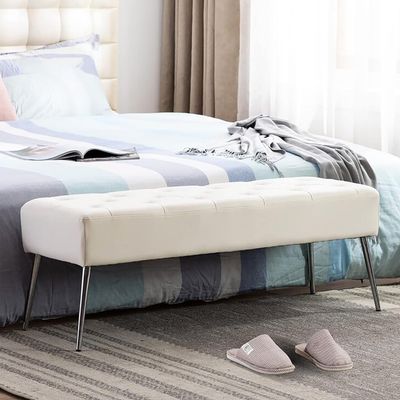 ELODEK End of Bed Bench with Metal Legs,Upholstered Bedroom Bench Leather Bench Seat,Modern Multifunction Shoe Bench 80x40x45cm(Size:80x40x45cm(31x16x18inch),Color:White)
