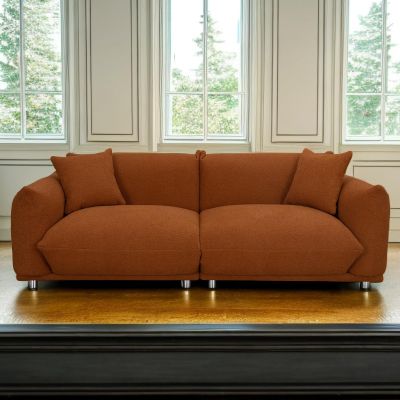 3 Seater Oversized Cloud Couch Loveseat Sofa with 2 Pillows, Comfy Sherpa Lambswool Fabric Minimalist Modular Sectional Sofa Couches with Metal Legs for Small Spaces Living Room Apartment, Red