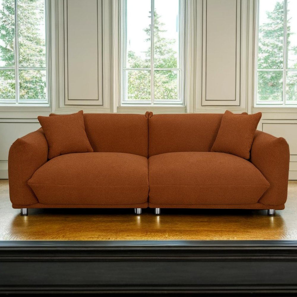 3 Seater Oversized Cloud Couch Loveseat Sofa with 2 Pillows, Comfy Sherpa Lambswool Fabric Minimalist Modular Sectional Sofa Couches with Metal Legs for Small Spaces Living Room Apartment, Red