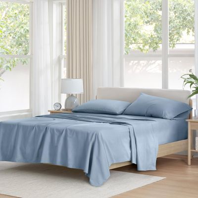 Comfort Spaces 100% Cotton Sheet Set Breathable, Lightweight, Soft with 14" Elastic Pocket Fits up to 16" Mattress, All Season Cozy Bedding, Matching Pillow Case, Cal King Blue 4 Piece