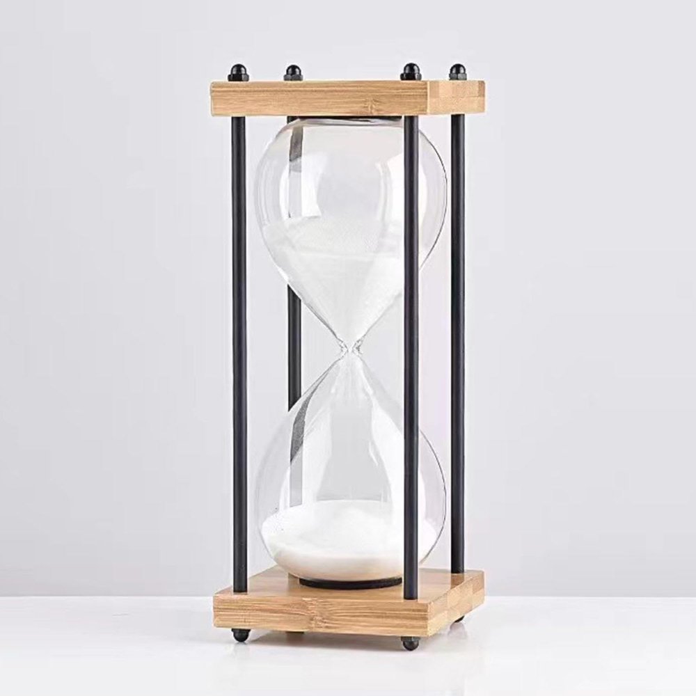 VINGAA Sand Timer, Glass Hourglass Timer, Metal Stand + Bamboo Hourglass Sand Timer, Work and Study 30 Minute Hourglass, Exquisite Desktop Hourglass Decor, Hourglass, for Home, School, Cafe, Office