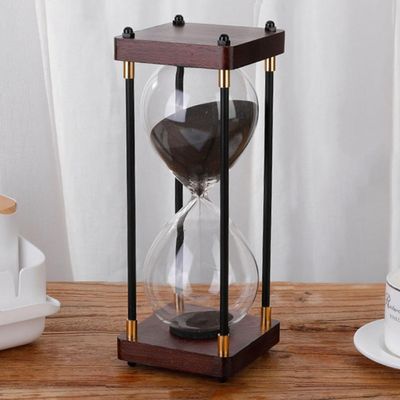 VINGAA Hourglass, Sand Timer, Glass Hourglass Timer, 30/60 Minute Hourglass, Desktop Exquisite Decoration Hourglass with Sand, Metal+Wood+Glass Made Hourglass, Hourglass Decor, for Home, Office
