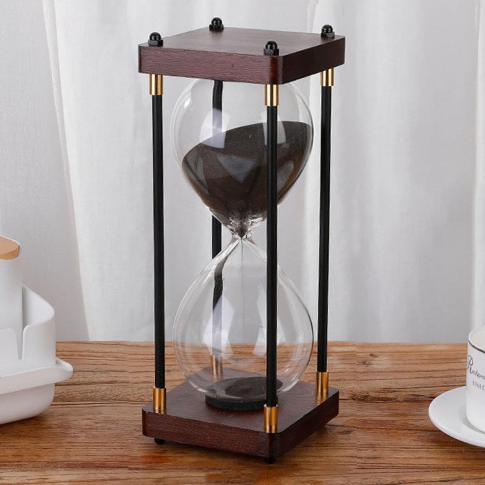 VINGAA Hourglass, Sand Timer, Glass Hourglass Timer, 30/60 Minute Hourglass, Desktop Exquisite Decoration Hourglass with Sand, Metal+Wood+Glass Made Hourglass, Hourglass Decor, for Home, Office