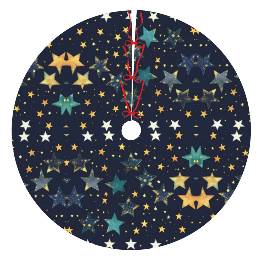 48 Christmas Tree Skirt,Durable Holiday Decor - Perfect Size for Your Christmas Tree,Magic stick Closure Stars Eastern Stars