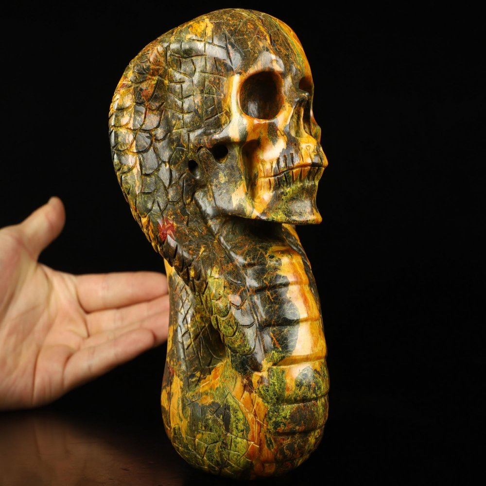 6.4" Orpiment Carved Crystal Cobra Skull, Crystal Healing