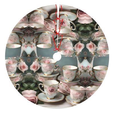 48 Christmas Tree Skirt,Durable Holiday Decor - Perfect Size for Your Christmas Tree,Magic stick Closure Tea Cups with Roses Romantic