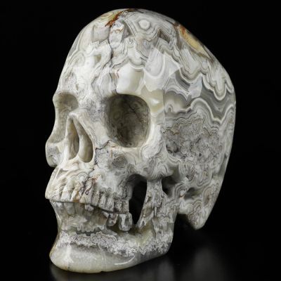 5.1" Crazy Lace Agate Carved Crystal Skull,Super Realistic, Crystal Healing