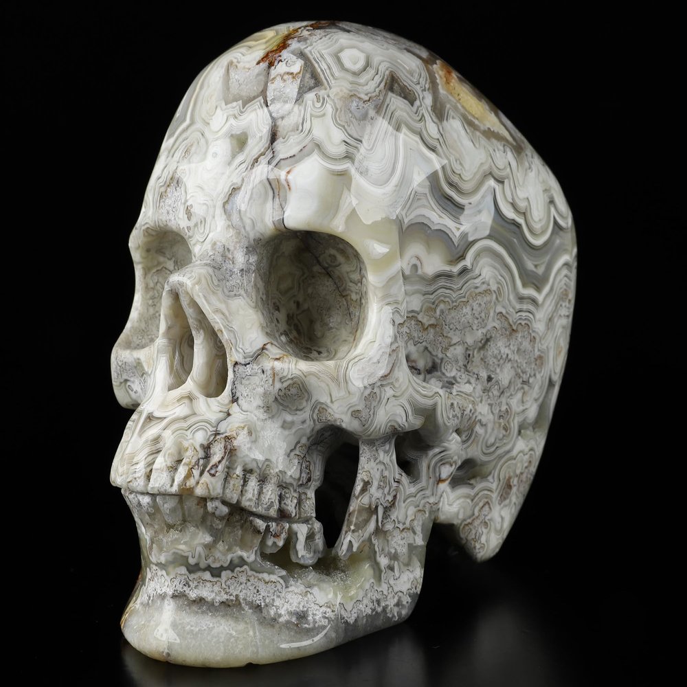 5.1" Crazy Lace Agate Carved Crystal Skull,Super Realistic, Crystal Healing