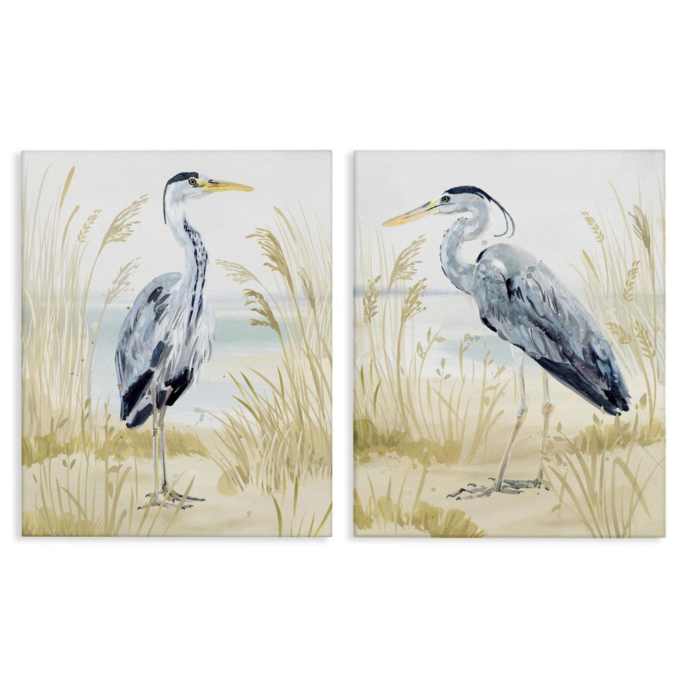 Stupell Industries 'Heron & Beach Reeds'| 2pc Canvas Art Set 2