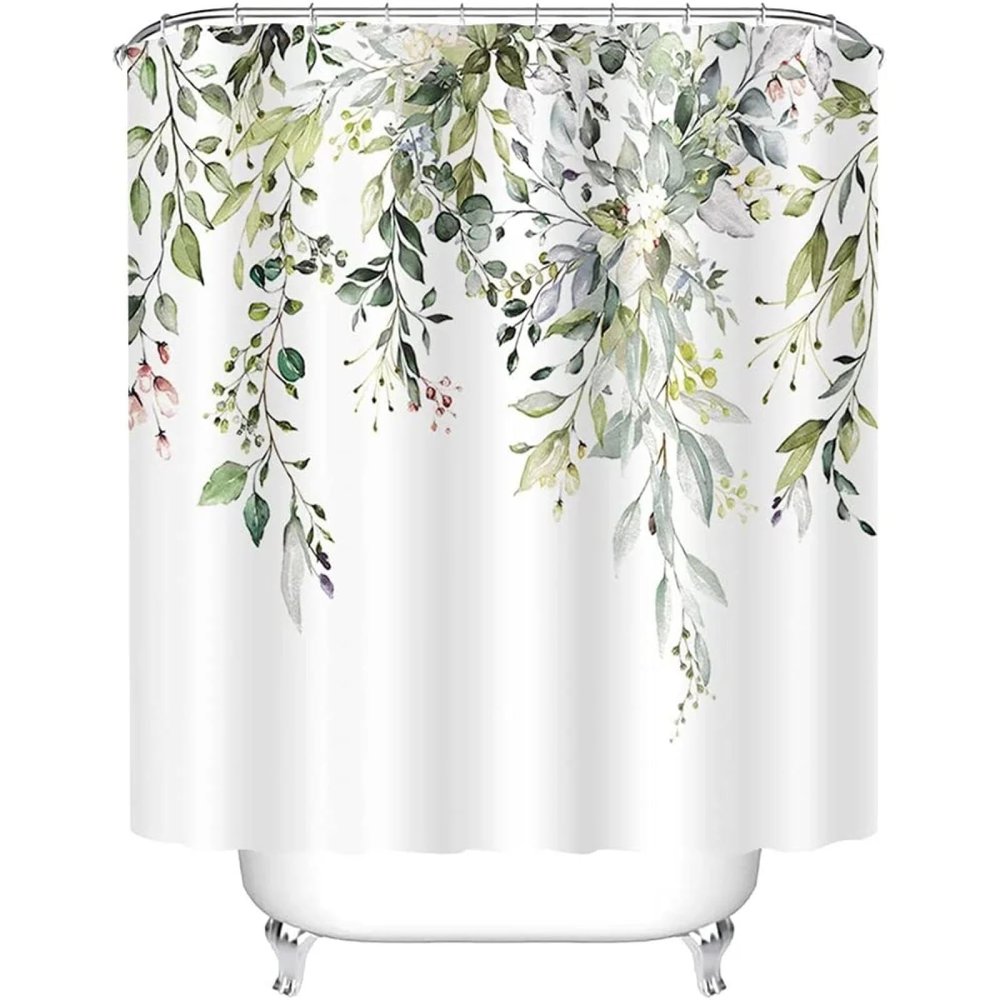 Zhadongli Art Green Eucalyptus Shower Curtain Waterproof Polyester Printed Bathroom Partition Decorative Curtain with Plastic Hook 183x183cm(72x72in)