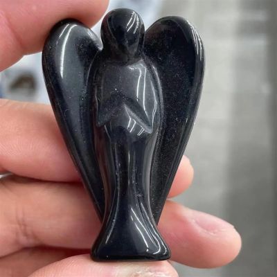 KatLin Hand-Carved Obsidian Quartz Crystal Reiki Angel Home Decoration Chakra Meditation Ornaments (Size : 25mm)