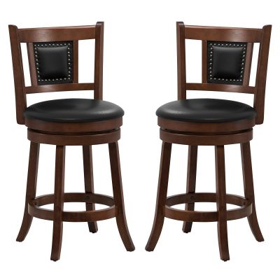 Giantex Swivel Bar Stools Set of 2, 25.5" Counter Height Bar Stools w/Ergonomic Backrest, Soft Padded Seat, Rubber Wood Legs, Footrest, Armless Barstools, Counter Chairs for Kitchen, Dining Room, Pub