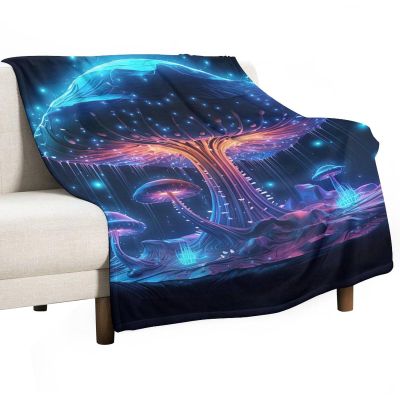 JHION Fantasy Plant Flannel Throw Blanket, Mushroom Fleece Cozy Blankets for All Seasons, Fuzzy Warm Bed Blanket Trippy Mushroom Blanket for Couch Bed Sofa 60"x80"