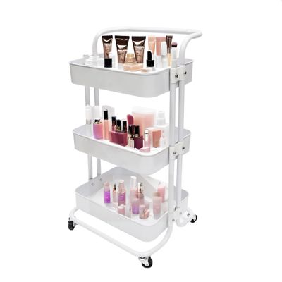 FixtureDisplays 3 Tier Rolling Cart Home & Business Art Craft Supplies Storage Organization Trolley Rack on Wheels 17.7 X 14.5 X 32.2", White 15788-NPF