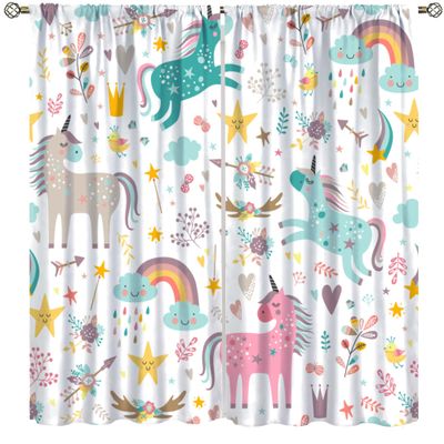 Unicorn Blackout Curtains for Kids Room Cute Cartoon Rainbow Window Curtains for Girls Bedroom Colorful Unicorns Window Drapes 2 Piece Set 72x63in