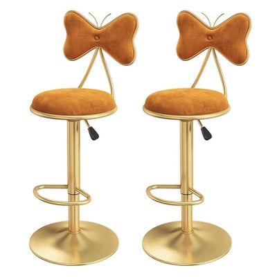 KAMPCO Adjustable Round Bar Stools Set of 2, Velvet Counter Height Swivel Barstools with Back and Gold Metal Base, Modern Upholstered Bar Chairs for Kitchen Island