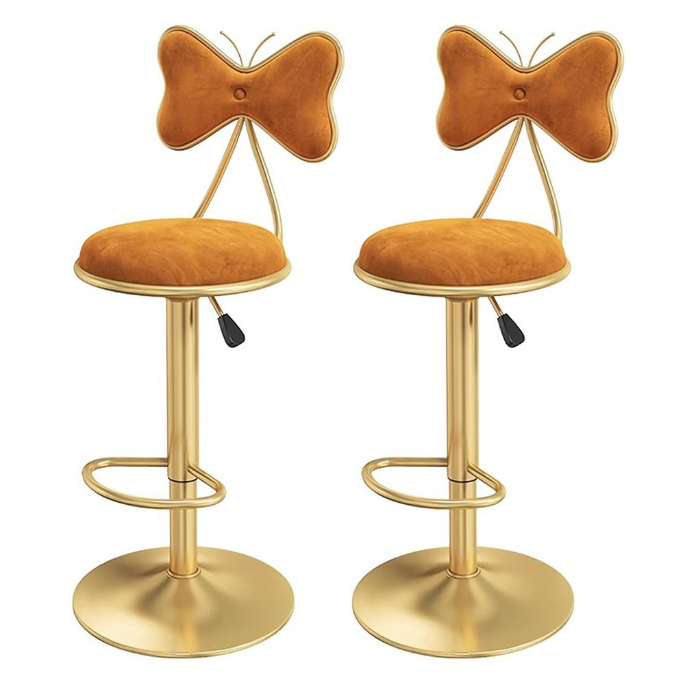 KAMPCO Adjustable Round Bar Stools Set of 2, Velvet Counter Height Swivel Barstools with Back and Gold Metal Base, Modern Upholstered Bar Chairs for Kitchen Island