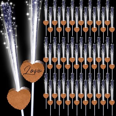 Tujoe 50 Pcs LED Wedding Sparklers Glow Sticks Heart Shape Long Fiber Optic Wands with 3 Light Modes for Send Off Reception Valentine Proposal Carnival Birthday Party Supplies Dance Floor Prop (Brown)